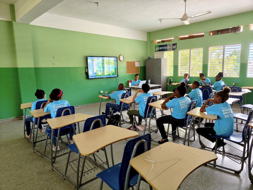 Students engage in a digital learning session in a bright, modern classroom